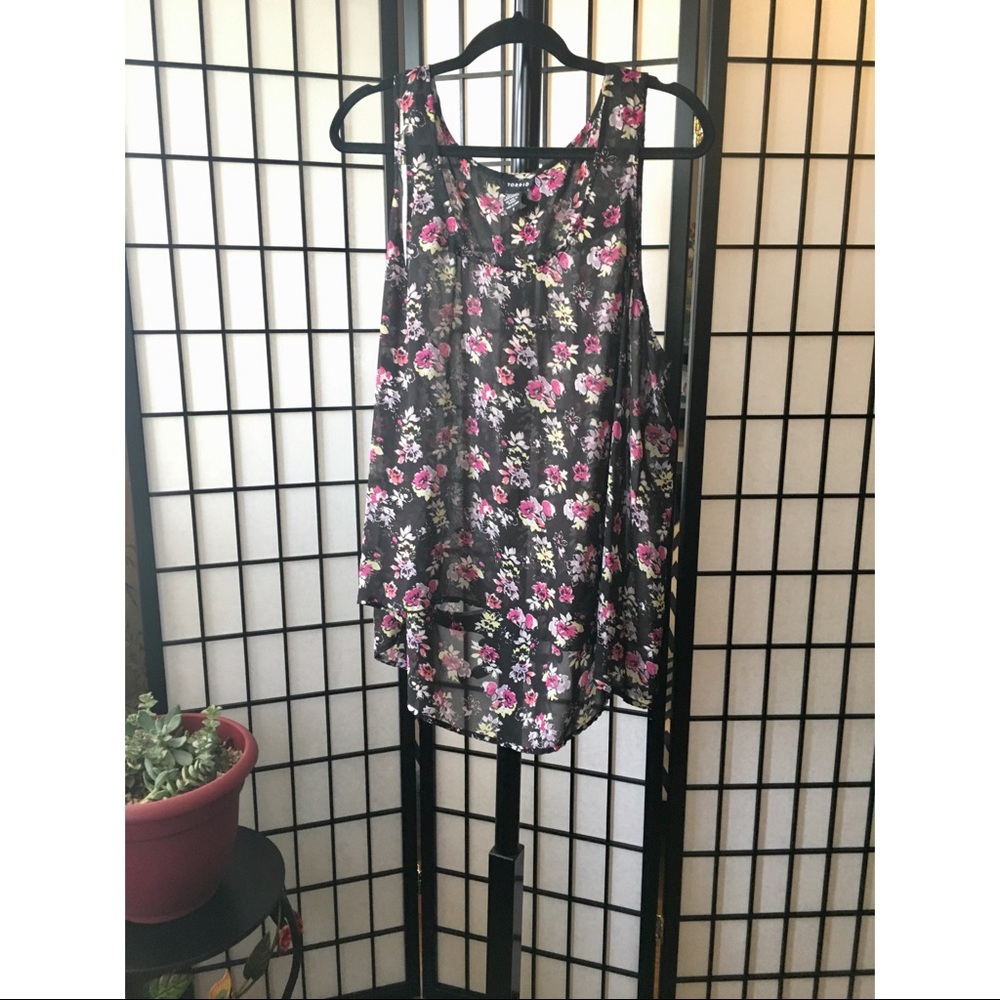 Torrid Black Floral Hi-Low Tank Blouse